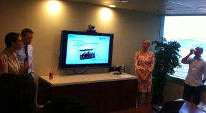 Shannon Maynard (left) meets with Grameen Foundation staff in Hong Kong.